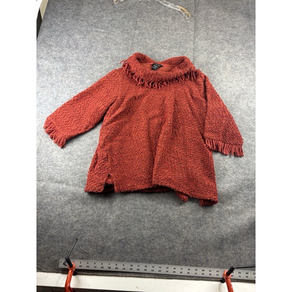 Ali Miles Sweaters - Ali Miles Women's Plus 1X Red Cowl Collar Knit Sweater Yarn Fringe Textured Knit